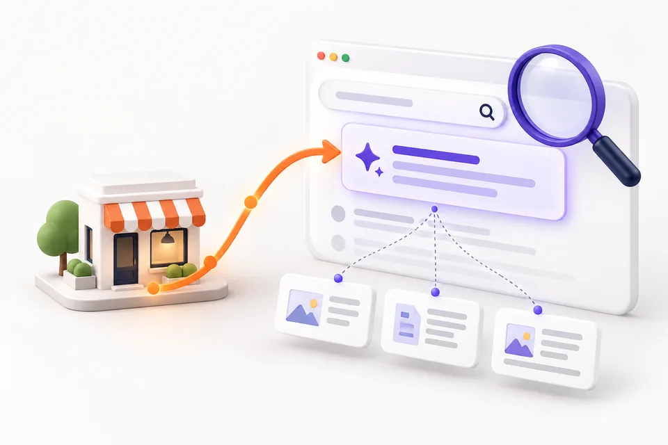 A business connects with AI search answers and supporting sources