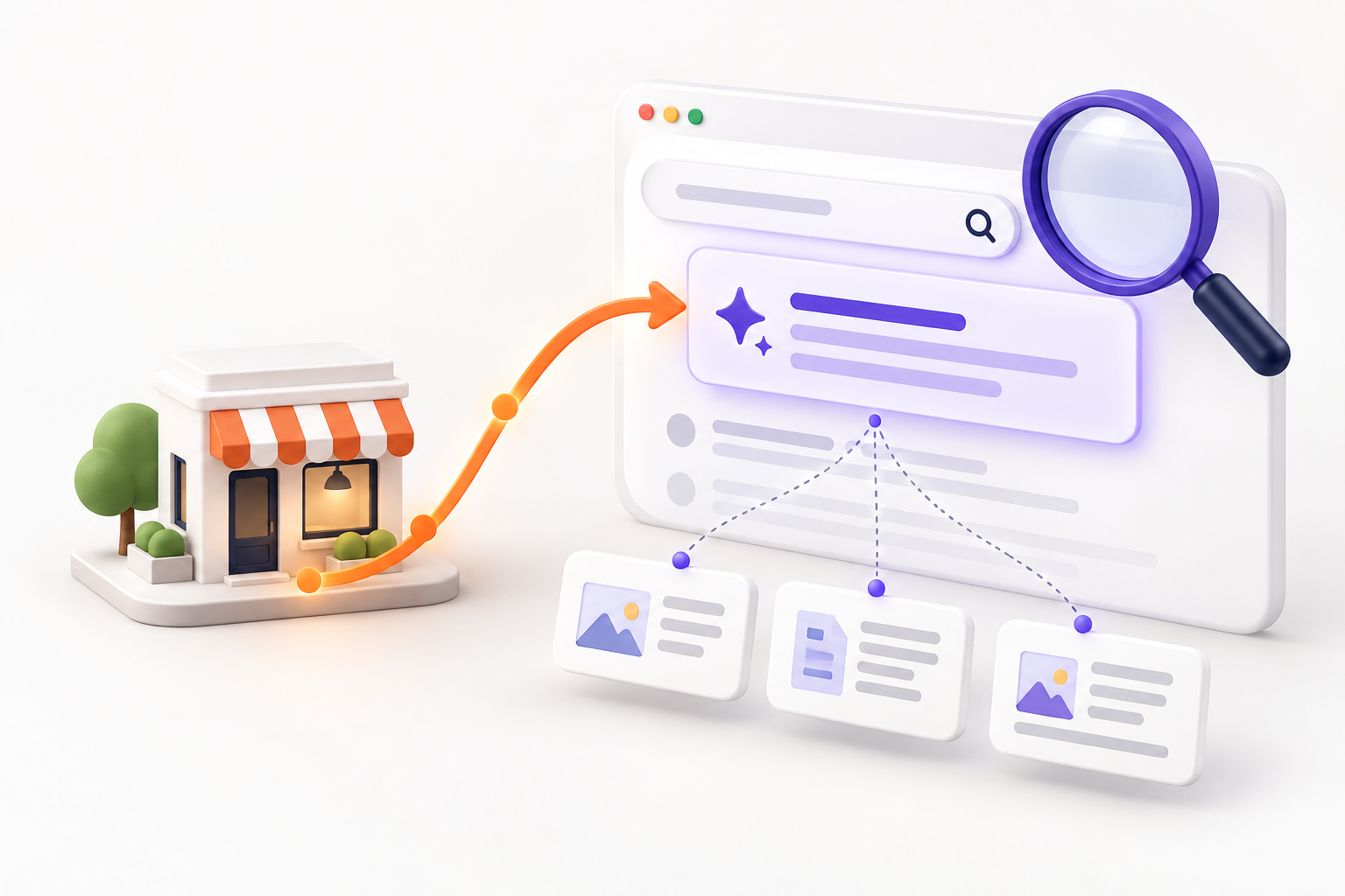 A business connects with AI search answers and supporting sources